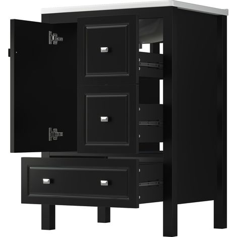 Meuble de salle de bains sur pied avec lavabo en céramique 62 x 47 x 90 cm noir MDF (1/5)