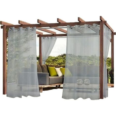 Rideaux extérieurs transparents 2 pièces – protection imperméable – œillets métalliques – balcon, terrasse et porche (Gris-132×183cm) (1/5)
