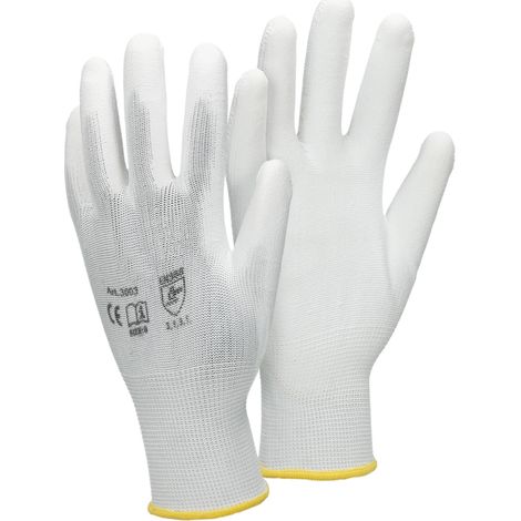 ECD Germany 12x Par Guantes poliuterano de trabajo con revestimiento de PU Talla 8-M Nylon Color Blanco Guantes antideslizantes de protección Ideal para Constructores Mecánicos Construcción Jardinería