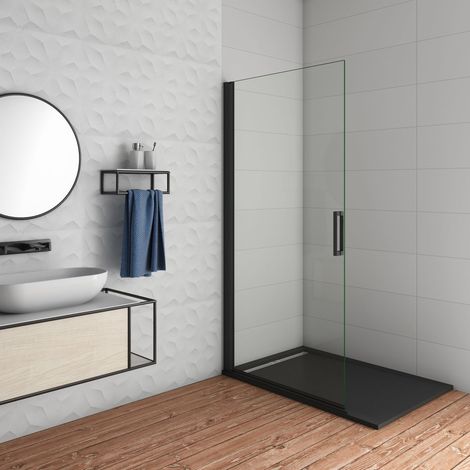 [PRODUIT D'OCCASION]AICA paroi de douche pivotante 96x200cm en 8mm verre anticalcaire profilé noir mat