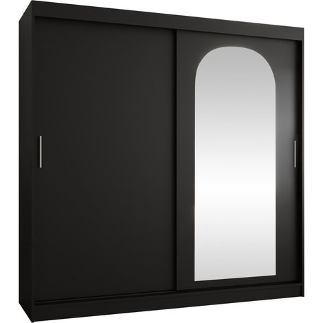 Armoire Hartford 499, Noir, 200x200x62cm, Portes d'armoire: Coulissantes, Nombre d'étagères: 9