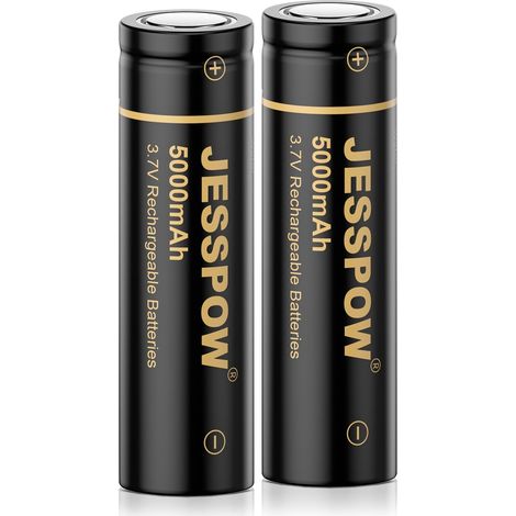 3.7 Volt Piles Rechargeables,5000 mAh 3.7V Batterie à Dessus Plat Haute Capacité pour Lampes de Poche, Lampe Fronta (Lot de 2) (1/3)