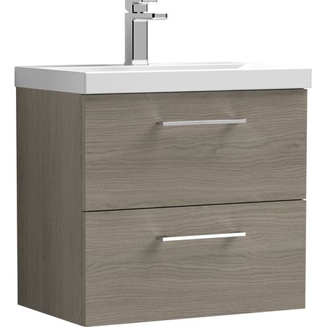 Nuie Arno Wall Hung 2-Drawer Vanity Unit with Basin-1 600mm Wide - Solace Oak Woodgrain (1/5)