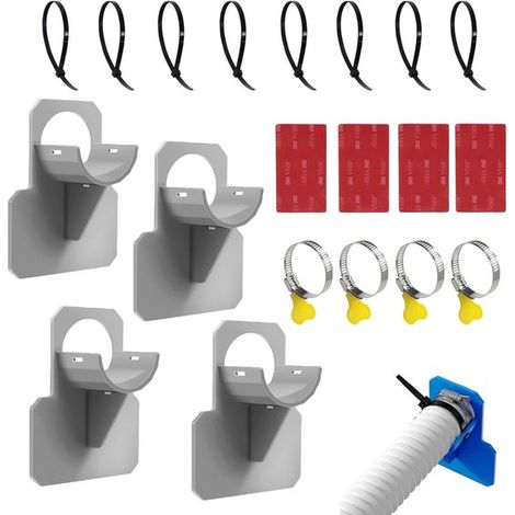 Soporte para manguera - 4 piezas, con abrazadera de acero inoxidable, protección de plástico contra dobleces, hasta 38 mm (gris) (1/4)