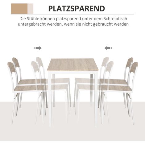 Essgruppe 5-teilig Esstisch Set mit Holzmaserung MDF und Metall in Grau und Weiß, 1 Tisch und 4 Stühle für modernes Esszimmer