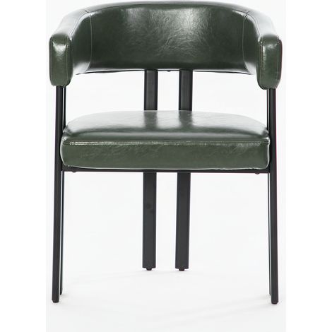 CHICFURN Silla de comedor verde de polipiel con reposabrazos y estructura de metal (1/5)