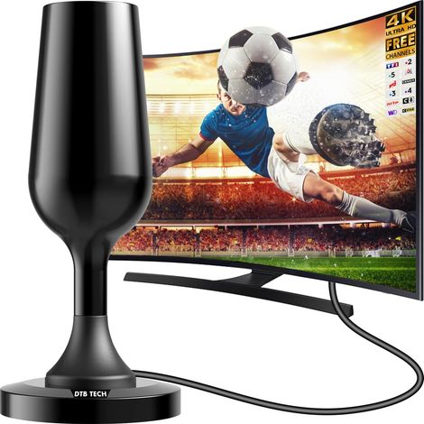 Antenne TV intérieur, Antenne TV intérieure puissante TNT HD, Antenne TNT intérieure pour téléviseur Intelligent, Réception Longue Portée à 360°, Compatible avec 4K 1080P et Tous Les TVs (1/5)