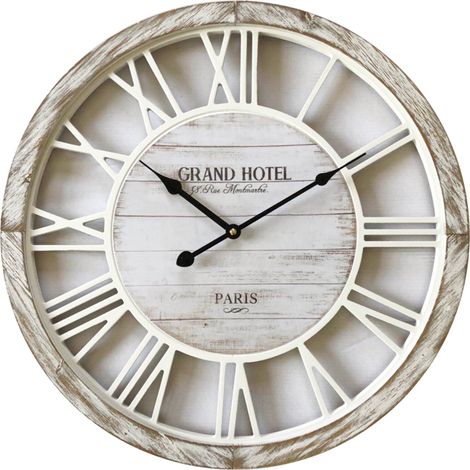 Mobili Rebecca – Horloge murale shabby vintage en bois blanc Ø 50 cm – Design élégant pour décoration intérieure – Alimentation par pile AA