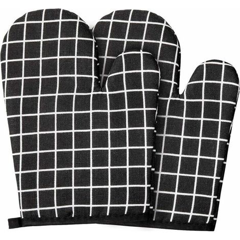 Gant anti-chaleur　Gants de Four en Coton Doublure, 1 Paire de Gants de Cuisine Anti Chaleur pour Barbecue Cuisine Grillade Cuisson, NoirGant anti-chaleur (1/5)