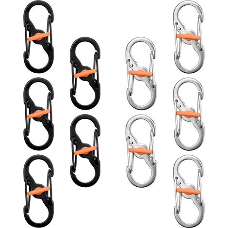 Mousqueton en forme de S à double ressort, 10 pièces en acier inoxydable, pour le camping et la randonnée (1/5)