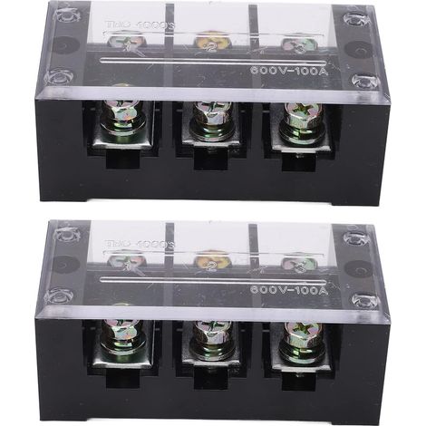 2 Pièces Bornier 100A 600V TBC Type Fixe PC Fer Double Rangée Bornier à Vis Portable Durable pour Les Systèmes de Distribution éclairage (3 postes) (1/5)
