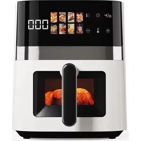 Friteuse à air numérique blanche avec fenêtre de visualisation, cuisson rapide sans huile et accessoires (1/5)