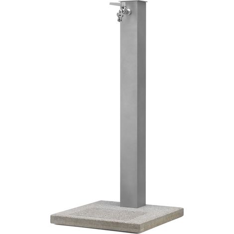 Gartenbrunnen mit Wasserhahn und aluminiumfarbenem Zementsockel, H91 cm (1/5)