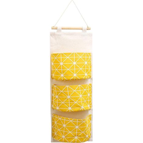 Sac de rangement suspendu, sac de rangement mural multicouche pratique, sac de rangement imperméable en coton et lin (jaune) (1/3)