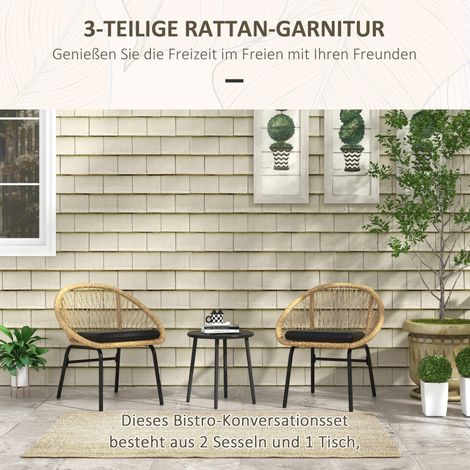 Ensemble de salon de jardin en rotin jaune avec 2 fauteuils et table (1/4)