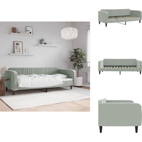 Lit de repos sans matelas gris clair 90x200 cm velours - Canapé Convertible - Lit Invité - Meuble Salon - Lit Compact - Literie (1/5)