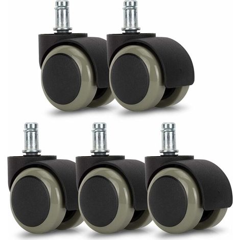 (Grau) Rollen für Bürostuhl – Set mit 5 Sesselrollen – Ersatzrad 11/48 mm – Leises Sitzbein für harte Böden
