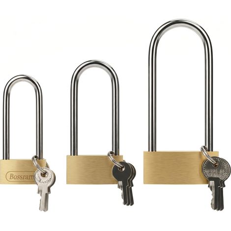 Lot de 3 cadenas longs avec clés pour extérieur, abri de jardin, garage, portail - Cadenas à anse longue - Cadenas pour abri de jardin, entrepôt, garage, portail - 30 mm/40 mm/50 mm (1/5)