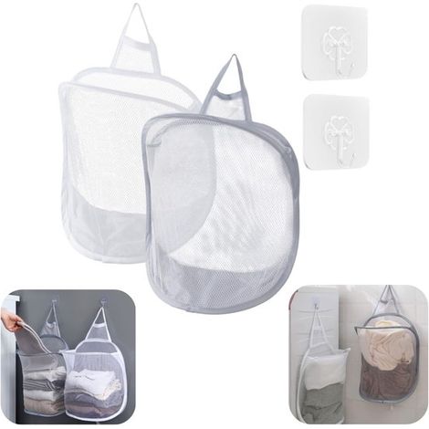 Panier à vêtements Sac de rangement pour jouets Panier à linge mural Sac de rangement en filet (304018 cm Couleurs variées) (1/5)