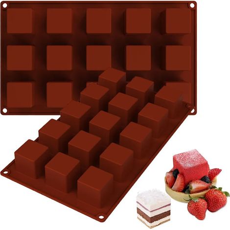 Quadratische Silikonformen, 2er-Packung Mousse-Kuchenbackformen, geeignet für Desserts, Käsekuchen, Trüffel usw. (1/3)