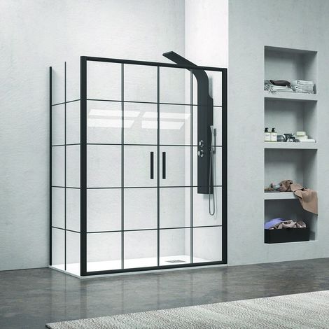 Box doccia angolare 170x70 doppio scorrevole telaio nero NICO-D6000S kamalu
