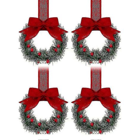 Couronnes de Noël miniatures pour fenêtres, ornées de rubans et de baies rouges, style champêtre, pour portes de cuisine et placards.4pcs (1/5)
