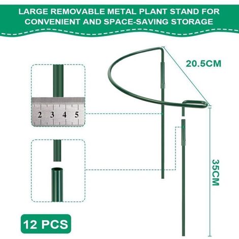 Tuteurs de jardin en métal vert – Lot de 6 supports demi-ronds (30 cm et 60 cm) pour pivoines, rosiers, hortensias et tomates