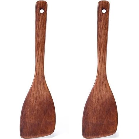 Spatola da cucina in legno massello Dailygoods, utensile da cucina da 33 cm con rivestimento antiaderente, manico ergonomico, resistente, set da 2 pezzi. (1/5)