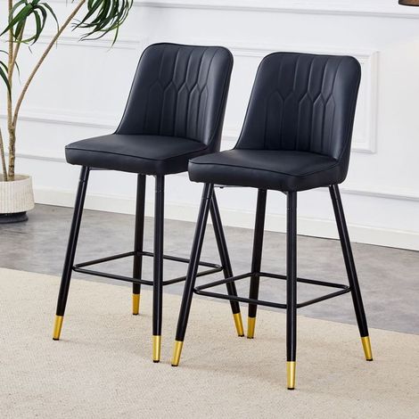 Chaise de Cuisine 2 pièces en cuir PU cadre métal noir repose-pieds confortable plusieurs couleurs (1/5)