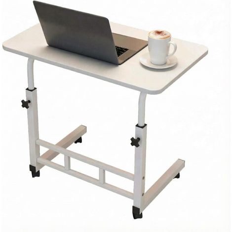 Adjustable Computer Desk - Mobile - White, 80x40cm, Height Adjustable - for Bedroom, Home Office, Study (1/5)