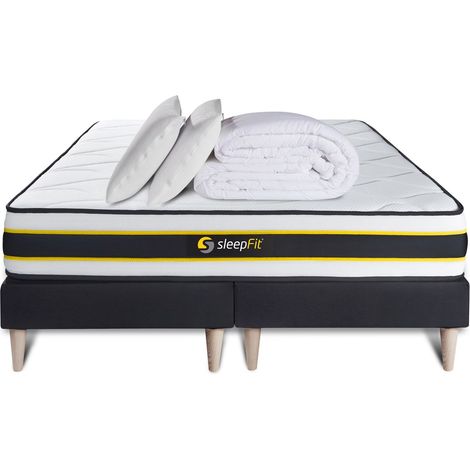 Komplettpaket Bett - Matratze 180x200 cm + 2 Boxspringbetten (Monoblock) + 2 Kopfkissen + Bettdecke - Flexy