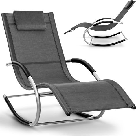 tillvex Sdraio relax da giardino grigio Sedia a sdraio resistente alle intemperie Sdraio a dondolo con portata di 150 kg Sdraio traspirante (1/5)