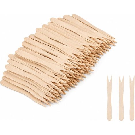 300 Pieces Disposable Wooden Forks 85 mm, Biodegradable Wooden Forks for Fries and Appetizers, Disposable Wooden Cutlery for Parties, Buffets, Restaurants, Camping and Picnics (1/5)