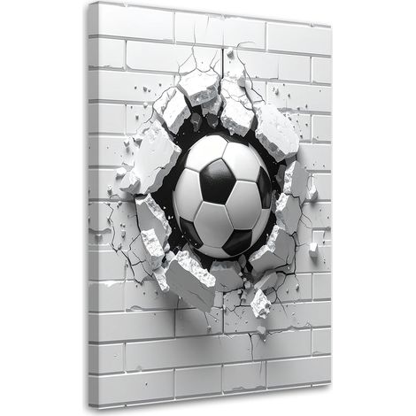 Tabelau sur Toile, Ballon de football traversant un mur de briques,20x30 (1/4)