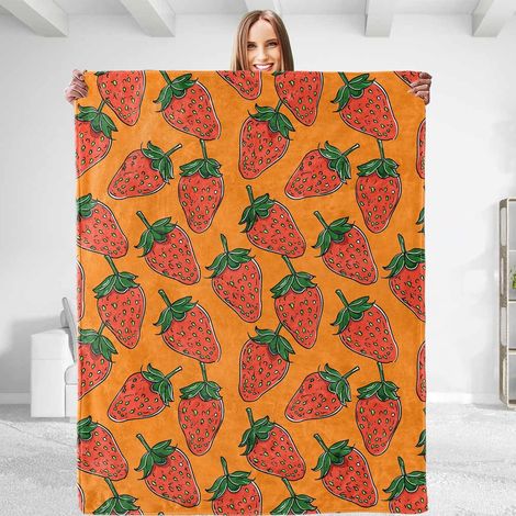 Couverture En Flanelle - Imprimé Fraise - Douce Et Moelleuse - Anti Peluches - Pour Canapé Chambre Voyage - 127 × 152 cm (1/5)