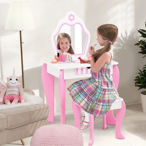 Schminktisch hocker set fur kinder mit spiegel und schublade 49 x 34 x 865 cm rosa
