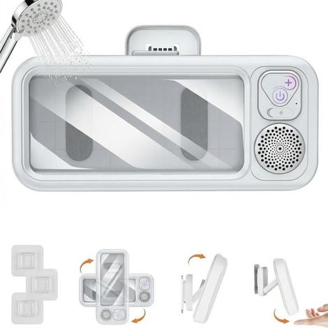 KLVGTIFS PU - Haut Parleur Douche Bluetooth Étanche IPX7 avec Support Téléphone Tactile - Enceinte Sans Fil 5W - LED RVB - Batterie 12h - Mural (1/5)