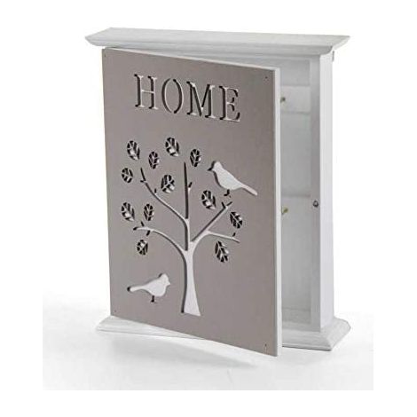 CASETTA PORTA CHIAVI DA PARETE IN LEGNO CON DECORO HOME 20 X 24 X 5.8 CM (1/6)