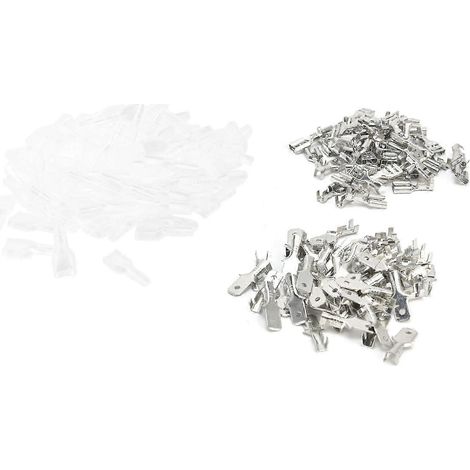 Messing-Flachstecker (männlich und weiblich), Crimp-Set mit Isolierhülsen, Sortiment an 6,3-mm-Steckverbindern für elektrische Leitungen (1/5)