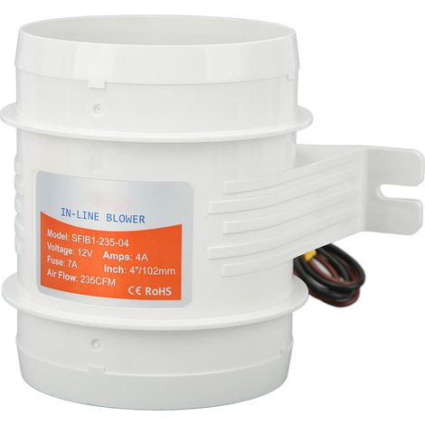 Ventilateur de cale en ligne 4 pouces, 12 V CC, débit d'air élevé de 235 CFM, électrique, pour camping-cars, bateaux et yachts (1/5)