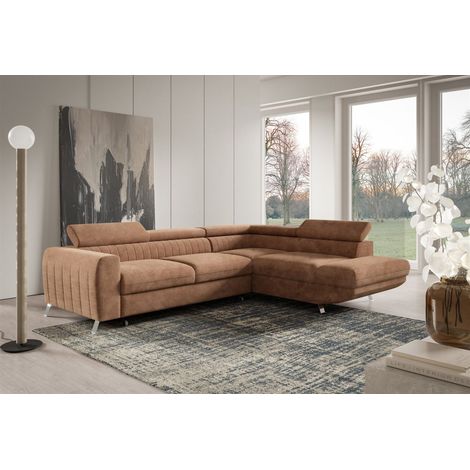 Ecksofa mit Schlaffunktion MARIOS Sofa Stoff Dunbar Rostbraun Ottomane Rechts