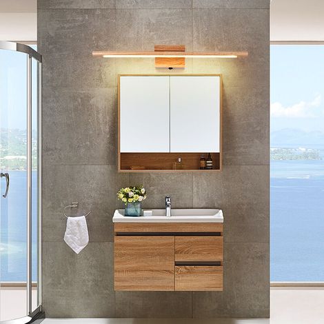 Lampe de miroir de salle de bain en bois avec interrupteur Applique murale d'intérieur moderne à LED IP44 Lampe de coiffeuse étanche, 60cm, 3000K