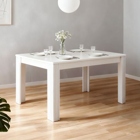 Table à manger rectangulaire 116x65x75 cm décor effet bois blanc (1/5)