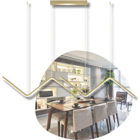 Lámpara colgante de techo dorada en zigzag con LED integrado, moderna, para isla.