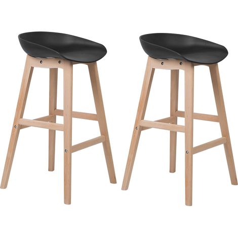 Lot 2 Tabourets de Bar aux Sièges Noirs et Pieds en Bois Clair pour Salle à Manger ou Cuisine au Design Moderne Nordique et Minimaliste Beliani (1/5)