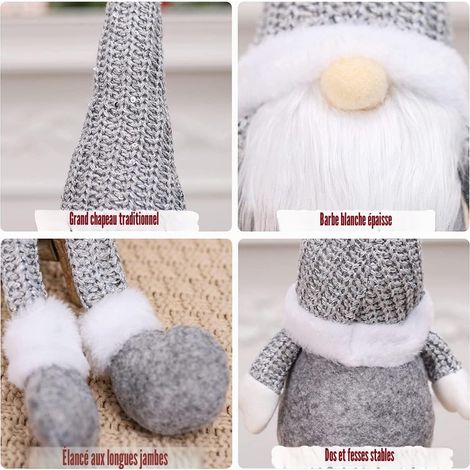 3 Pièces Peluches de Noël, 3 Couleurs Peluche GNOME Tomte Suédois Faite à Main Lutin Père Noël Scandinave Figurine Longues Jambes pour Décoration deTable de Maison Cheminée Noël (46cm x 16cm) (1/5)