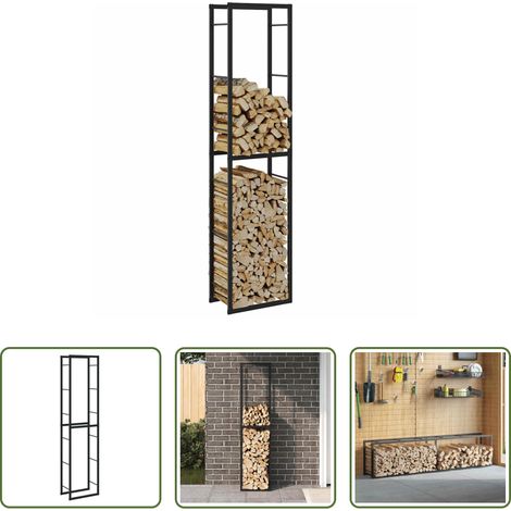 vidaXL Stockage bûches -  Portant de bois de chauffage noir 50x30x209 cm acier (1/5)