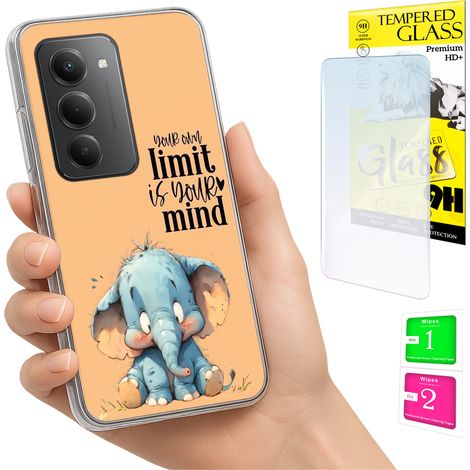 Custodia per Xiaomi Redmi 15 4G / 5G 169mm, cover posteriore con motivo elefante e vetro. (1/5)