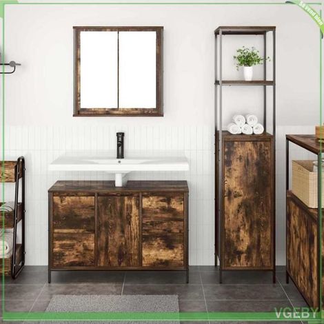 Ensemble mobilier salle de bain 2 pcs - Modèle 3328376 - Chêne fumé et noir - Bois d'ingénierie - Grand rangement (1/5)