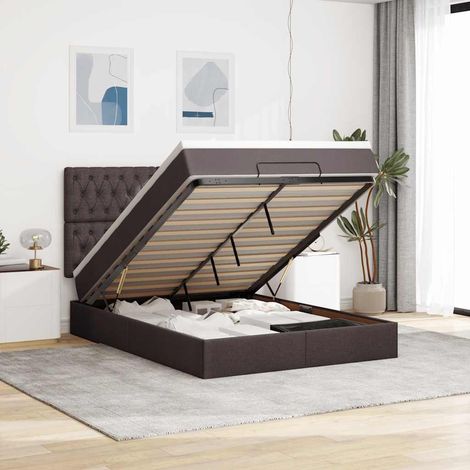 Cadre de lit ottoman avec matelas marron foncé 140x200 cm tissu (1/5)